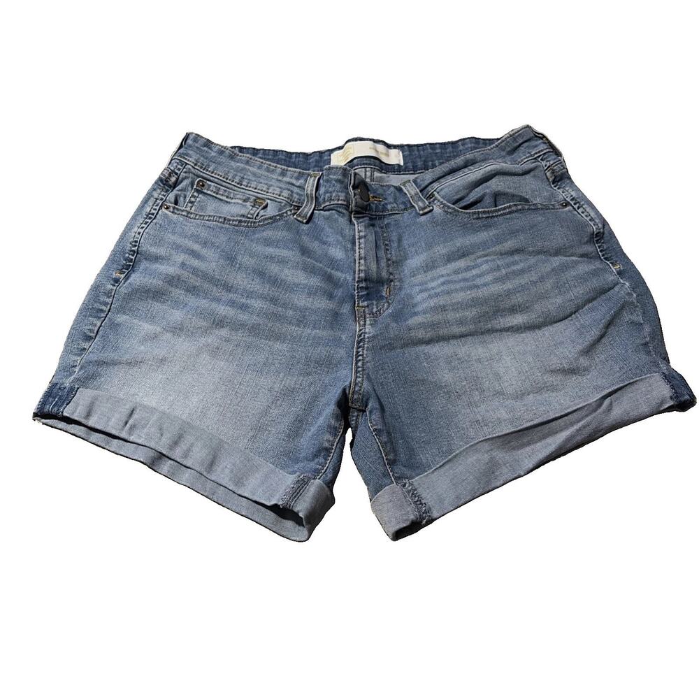 Levi Straus Signature Shorts Womens Size 12 Mid Rise Denim Blue Rolled Hem #0243